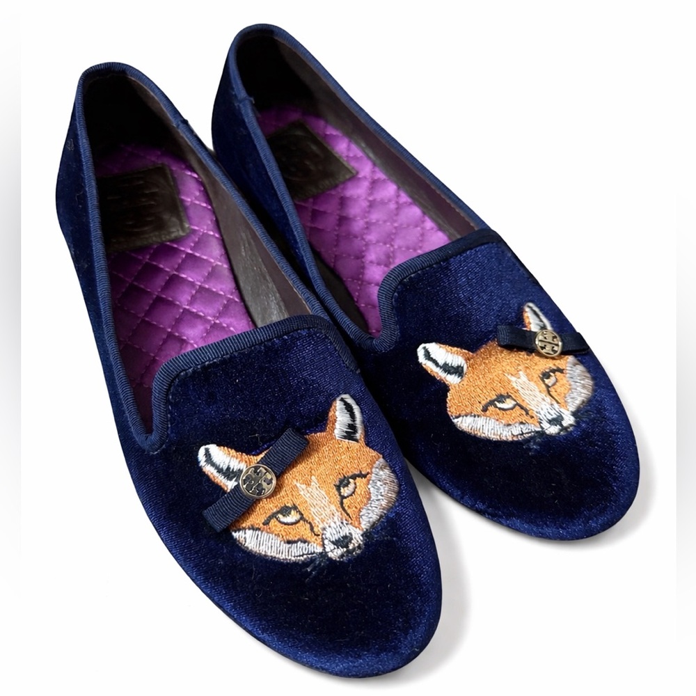 Tory Burch Velvet Fox Smoking Flats - Picture 2 of 6